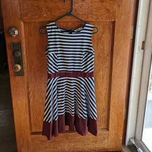 Mystic - Size Large - Black and White Stripe Dress with Maroon Details!